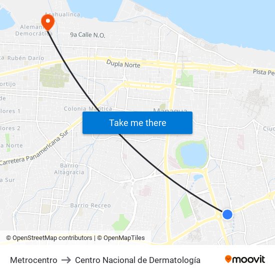 Metrocentro to Centro Nacional de Dermatología map