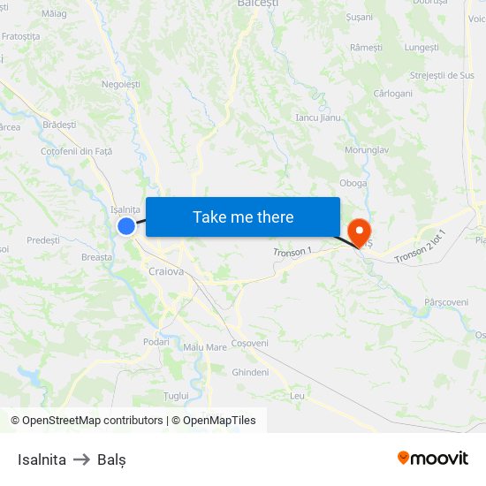 Isalnita to Balș map