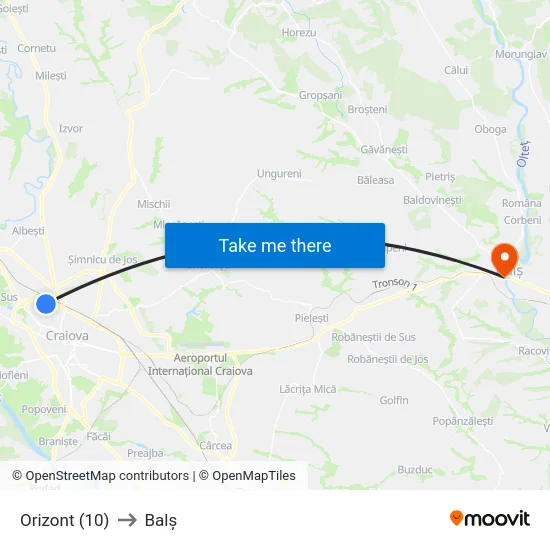 Orizont (10) to Balș map