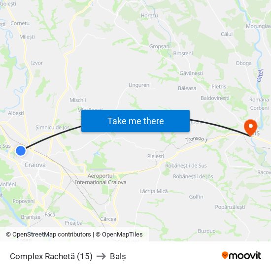 Complex Rachetă (15) to Balș map