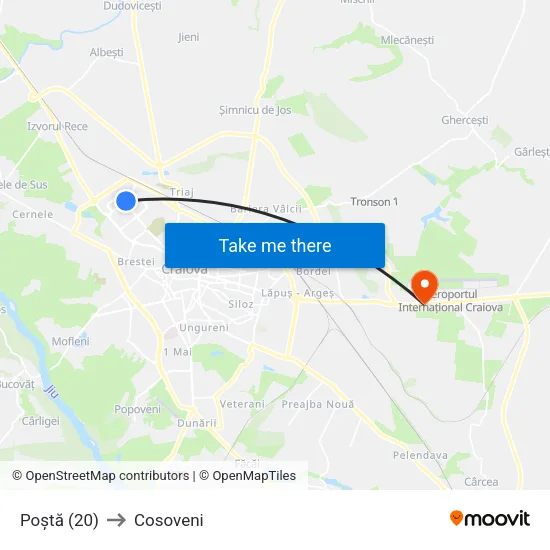 Poștă (20) to Cosoveni map