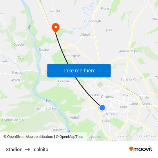 Stadion to Isalnita map