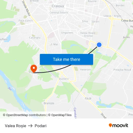 Valea Roșie to Podari map