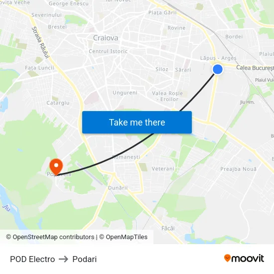 POD Electro to Podari map