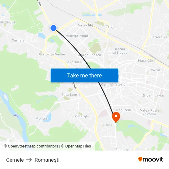 Cernele to Romanești map