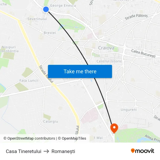 Casa Tineretului to Romanești map