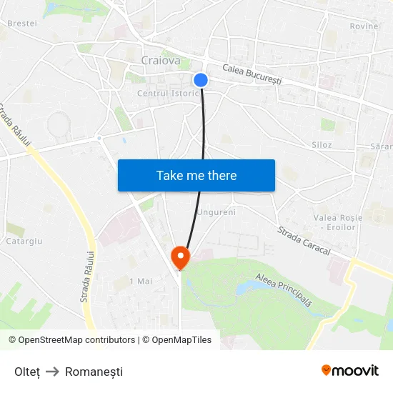 Olteț to Romanești map