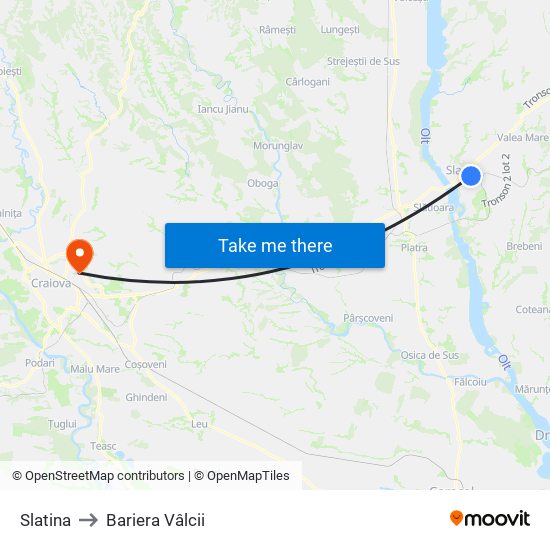 Slatina to Bariera Vâlcii map