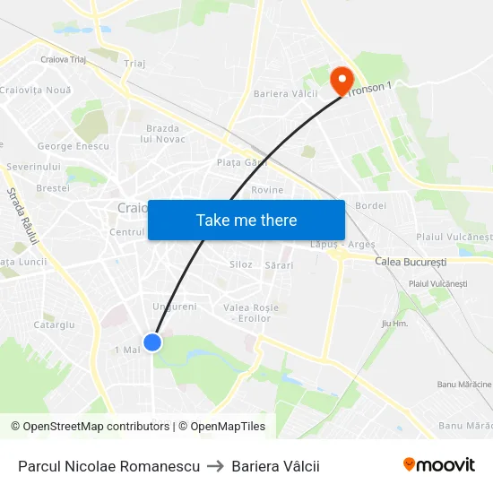 Parcul Nicolae Romanescu to Bariera Vâlcii map