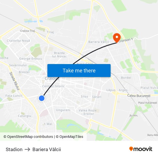Stadion to Bariera Vâlcii map