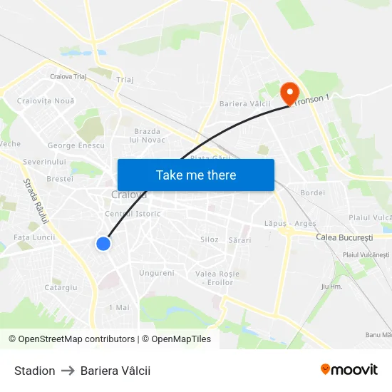 Stadion to Bariera Vâlcii map
