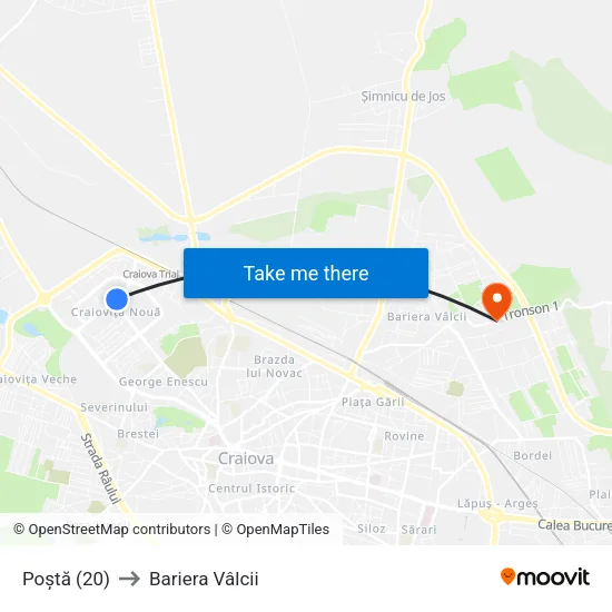 Poștă (20) to Bariera Vâlcii map