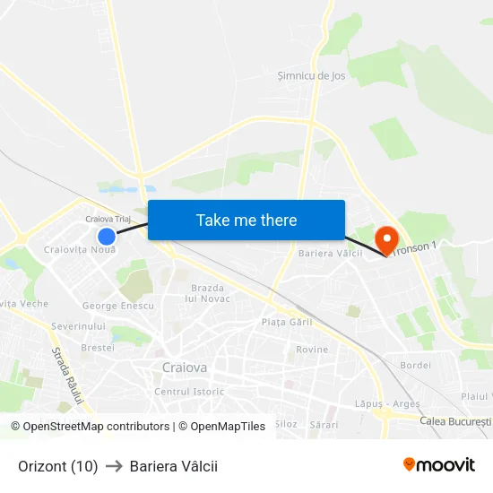 Orizont (10) to Bariera Vâlcii map