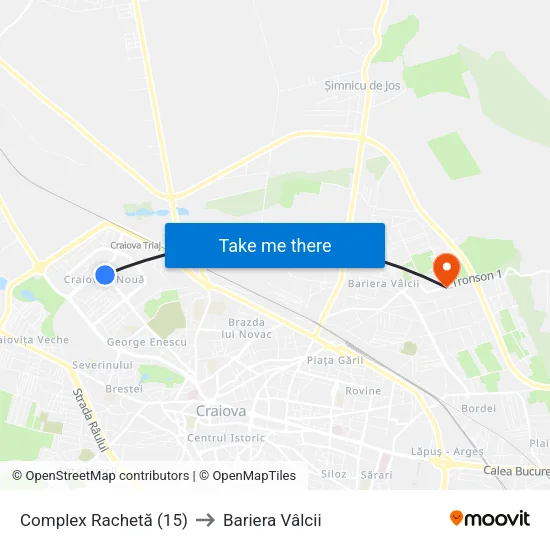 Complex Rachetă (15) to Bariera Vâlcii map