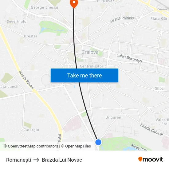 Romanești to Brazda Lui Novac map