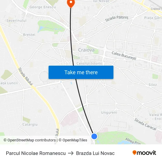 Parcul Nicolae Romanescu to Brazda Lui Novac map