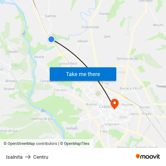 Isalnita to Centru map
