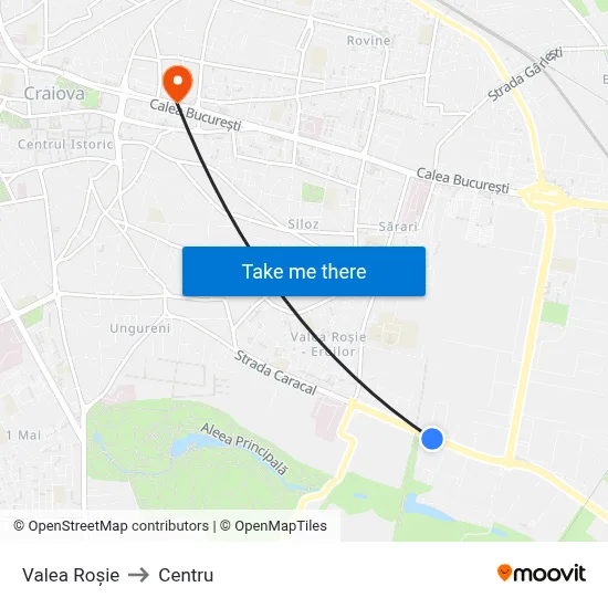 Valea Roșie to Centru map