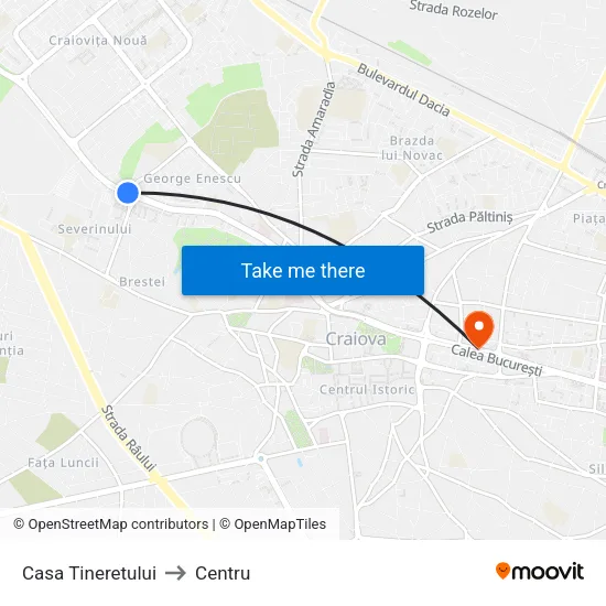 Casa Tineretului to Centru map