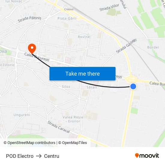 POD Electro to Centru map