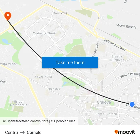Centru to Cernele map