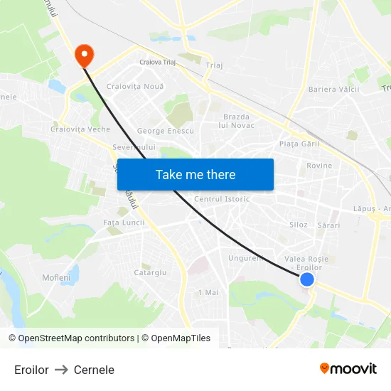 Eroilor to Cernele map