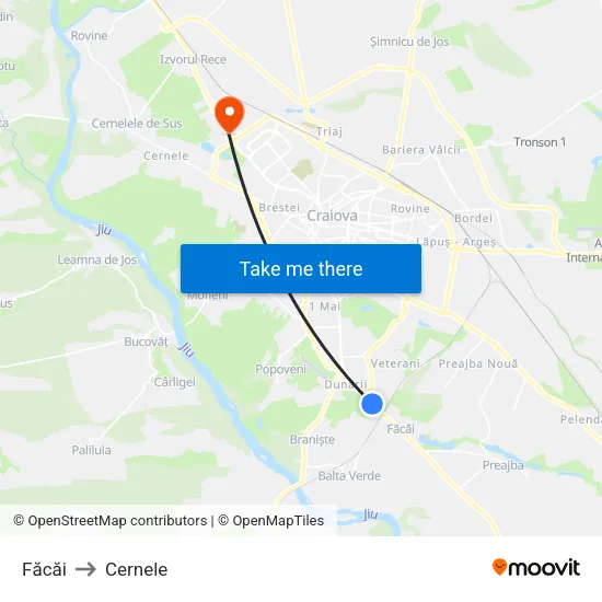 Făcăi to Cernele map