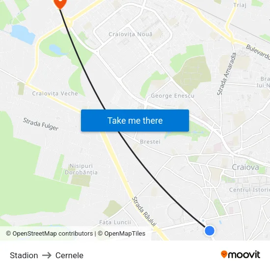Stadion to Cernele map