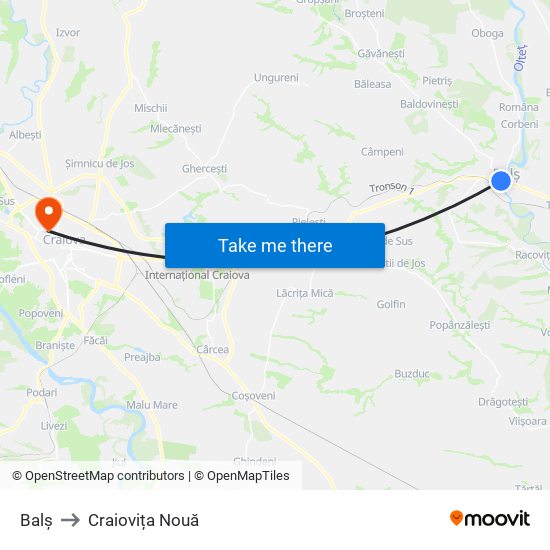 Balș to Craiovița Nouă map