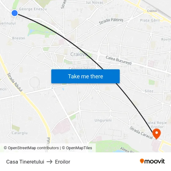 Casa Tineretului to Eroilor map