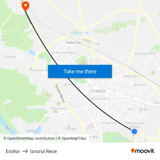 Eroilor to Izvorul Rece map