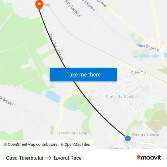 Casa Tineretului to Izvorul Rece map