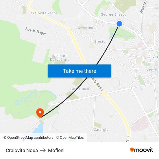 Craiovița Nouă to Mofleni map