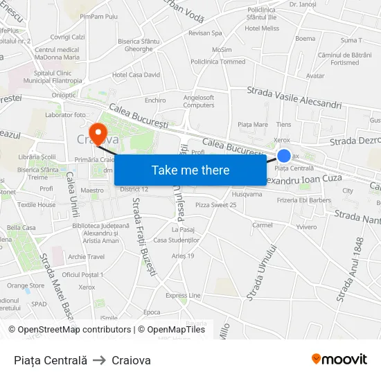 Piața Centrală to Craiova map