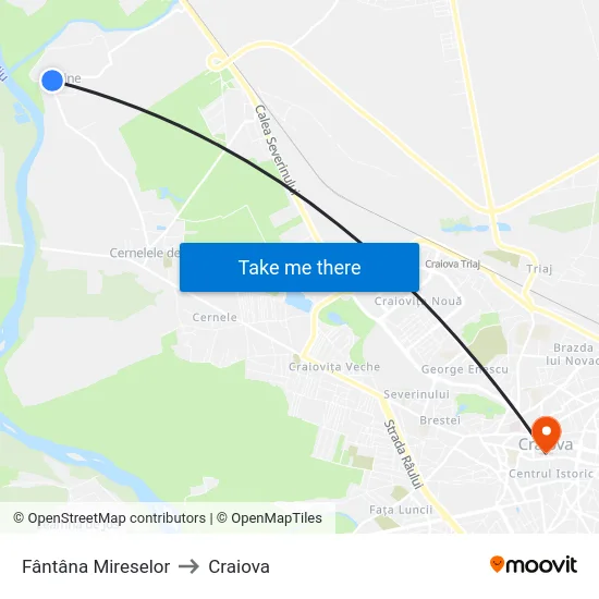 Fântâna Mireselor to Craiova map