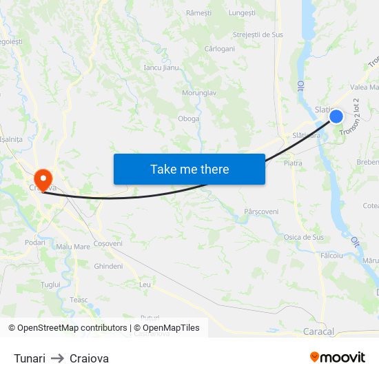 Tunari to Craiova map