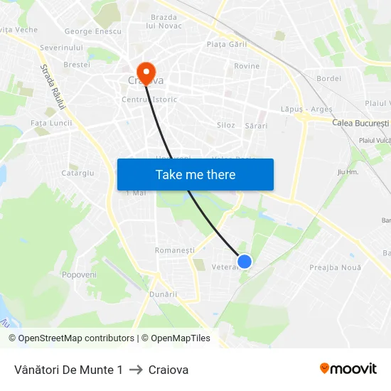 Vânători De Munte 1 to Craiova map
