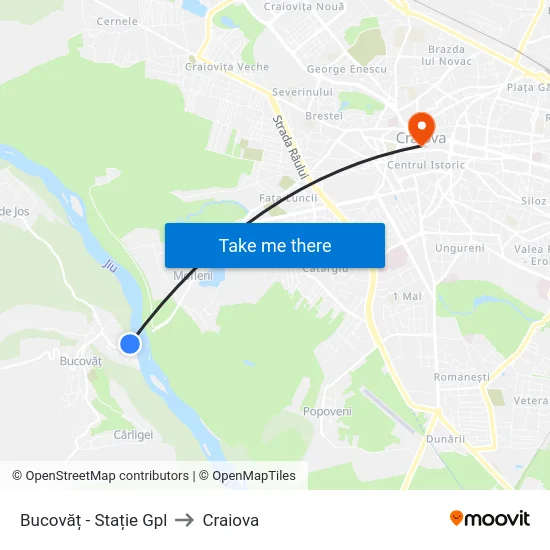 Bucovăț - Stație Gpl to Craiova map