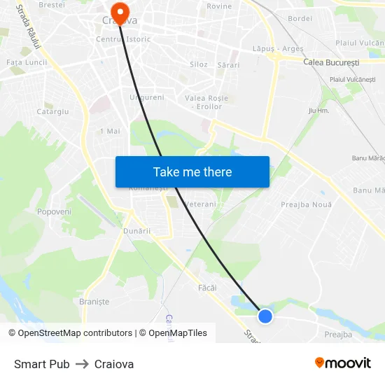 Smart Pub to Craiova map