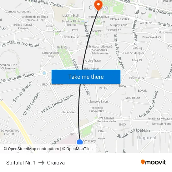 Spitalul Nr. 1 to Craiova map