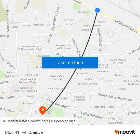 Bloc 41 to Craiova map