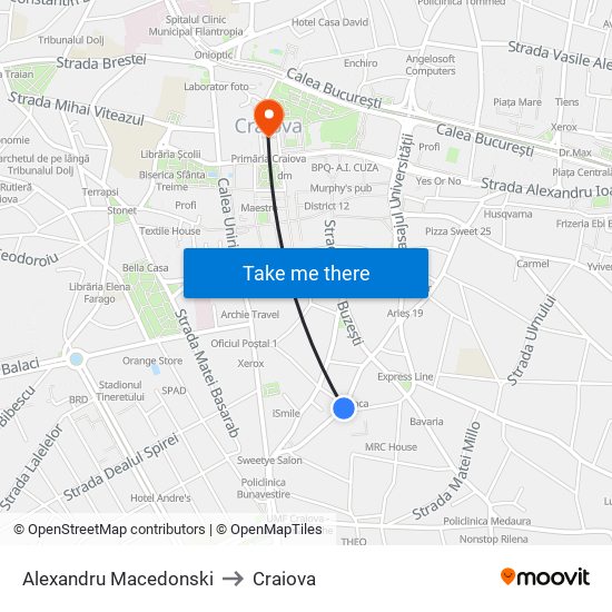 Alexandru Macedonski to Craiova map