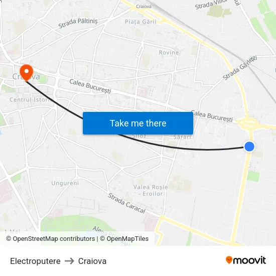 Electroputere to Craiova map