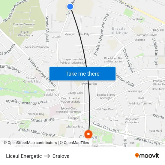 Liceul Energetic to Craiova map