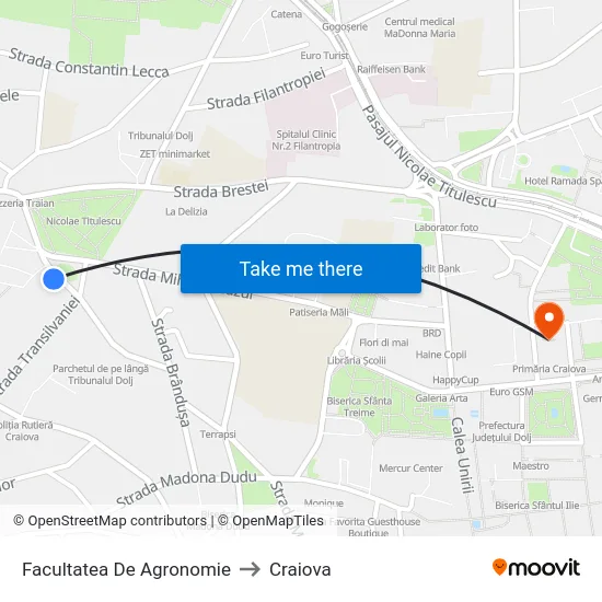 Facultatea De Agronomie to Craiova map