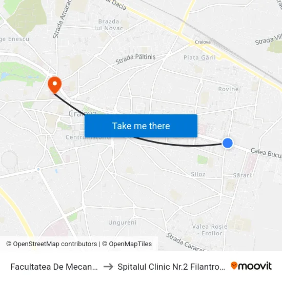 Facultatea De Mecanică to Spitalul Clinic Nr.2 Filantropia map