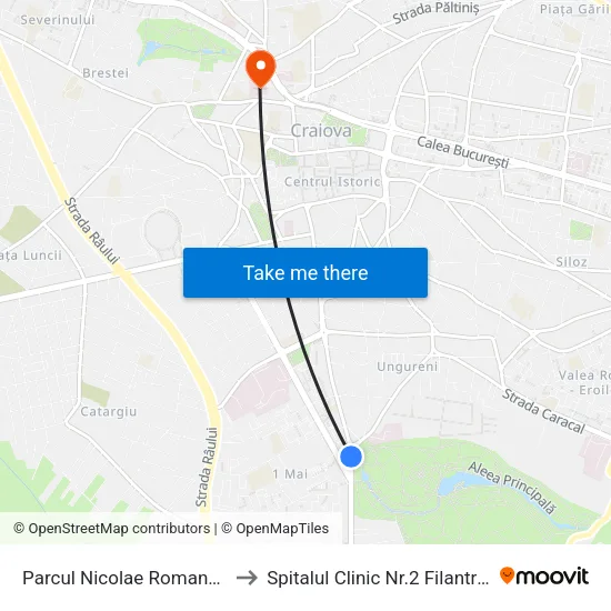 Parcul Nicolae Romanescu to Spitalul Clinic Nr.2 Filantropia map
