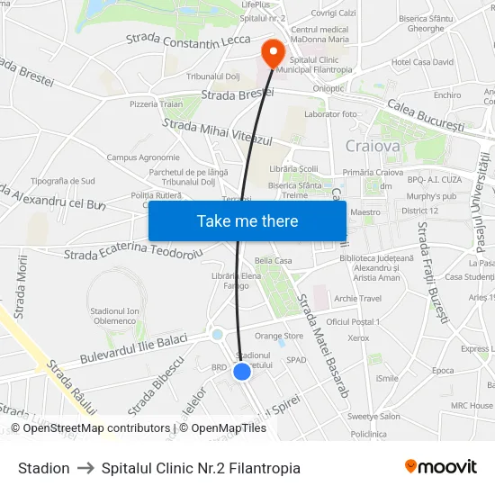 Stadion to Spitalul Clinic Nr.2 Filantropia map