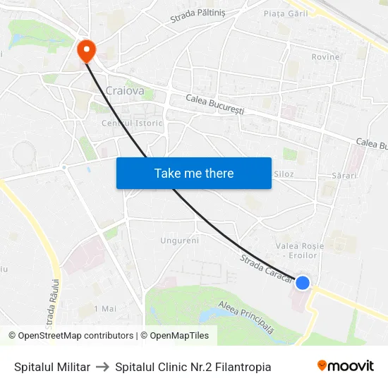 Spitalul Militar to Spitalul Clinic Nr.2 Filantropia map