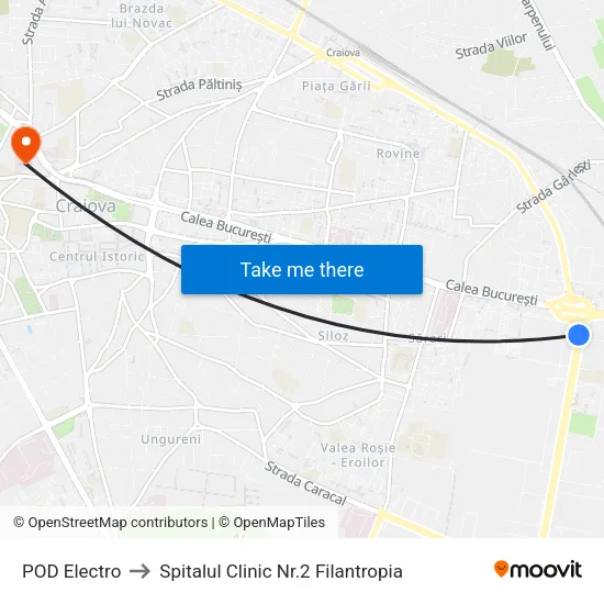 POD Electro to Spitalul Clinic Nr.2 Filantropia map